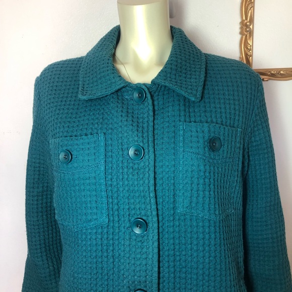 Super retro Cabela’s waffle knit 100% cotton jacket.  Size XL Teal - Picture 4 of 8